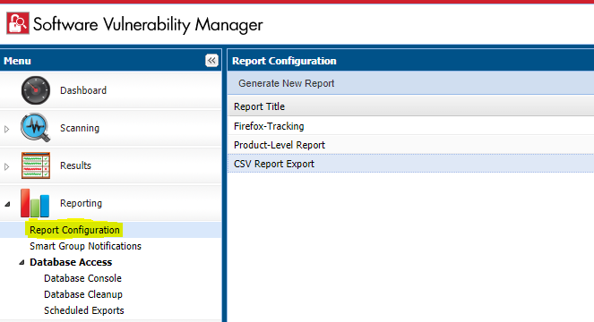 Create a new report under the Reporting > Report Configuration menu